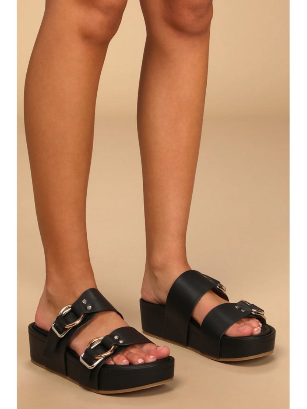 Dolce Vita Sz. 10 Cici Black Stella Buckled Platform Slide Sandals